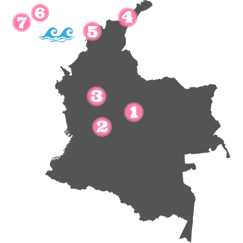 Mapa de las zonas a visitar en Colombia