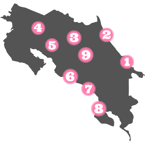 Mapa de las zonas a visitar en Costa Rica