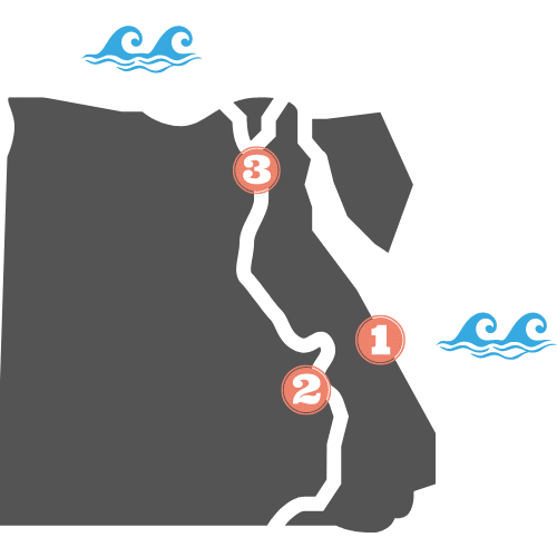 Mapa de las zonas a visitar en Egipto