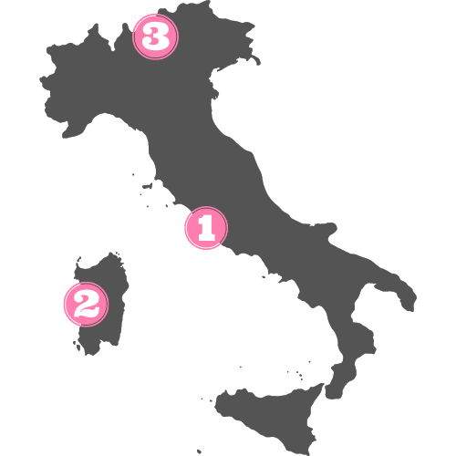 Mapa de las zonas a visitar en Italia